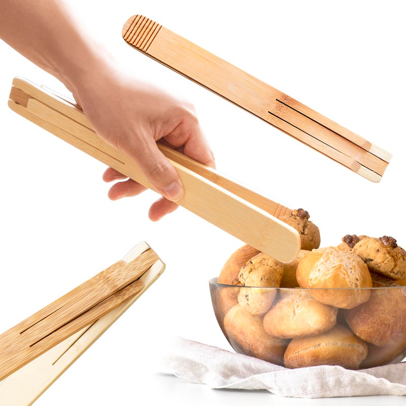 laboos Bamboo Cooking Tongs (Set of 2) â€“ 11â€ Foldable Kitchen Tongs with Space-Saving Design, Non-Scratch Grip for BBQ, Salad, Camping & Serving â€“ Natural Wood Utensils for Nonstick Cookware - Image 1